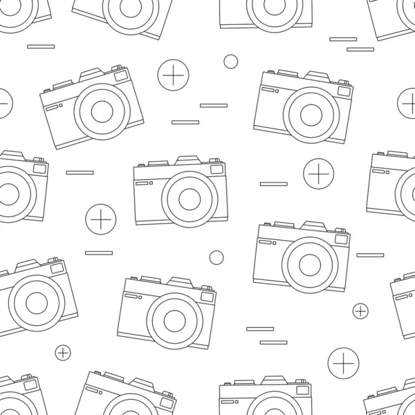 Fotokamerový Vzor Bílém Pozadí Bezproblémový Vzor Fotoaparátem Ostřením Abstraktními Prvky — Stockový vektor