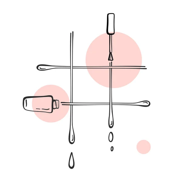 Tic Tac Toe Juego Con Botella Esmalte Uñas Cepillo Esmalte — Vector de stock