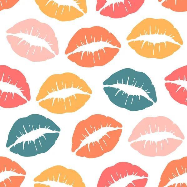 Seampless Lipkiss Pattern White Background Wrapping Textile Design Shopping Cosmetic — Stock Vector