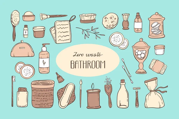 Zero Resíduos Banheiro Vetor Ilustração Produtos Higiene Reutilizáveis Escova Cabelo —  Vetores de Stock