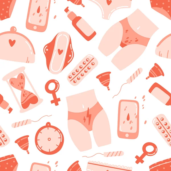 Menstruationszeit Nahtloses Muster Auf Weißem Hintergrund Flache Vektorillustration Für Papier — Stockvektor