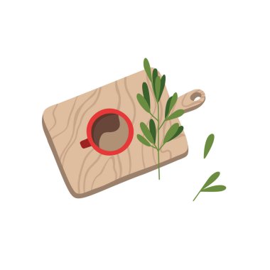cup of coffee on cutting board clipart