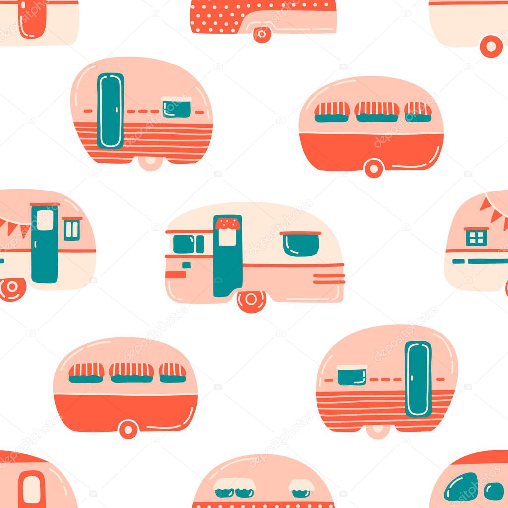 cute trailers pattern, simply vector illustration 
