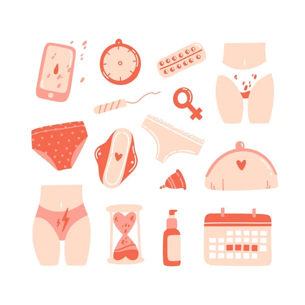 Okres Menstruacyjny Zestaw Ilustracji — Wektor stockowy