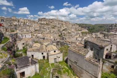 İtalya 'nın Matera kentine panoramik manzara.