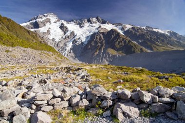 Hooker Valley pistinden Cook Dağı, Güney Adası, Yeni Zelanda 'daki Aoraki Dağı Cook Ulusal Parkı..
