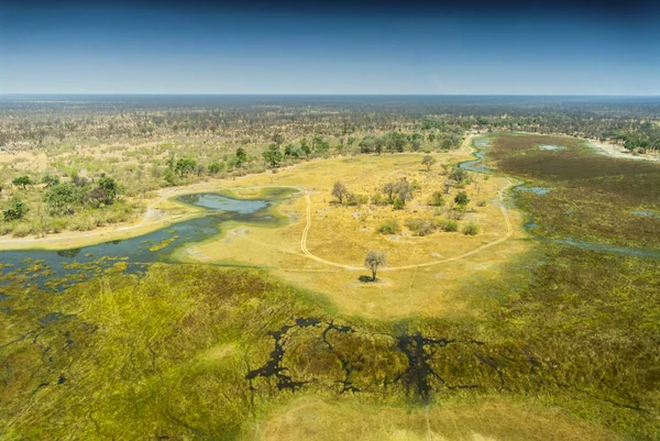 Okavango delta (Okavango Grassland) is one of the Seven Natural Wonders of Africa (view from the airplane) Botswana, South Western Africa. — Stock Photo, Image