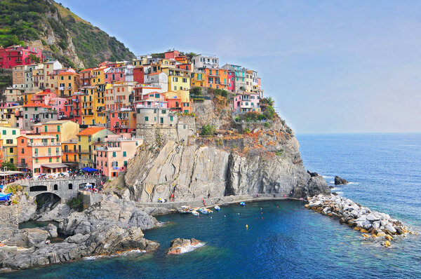 Manarola, small town in province La Spezia, Liguria, northern Italy. It is the second smallest of famous Cinque Terre.