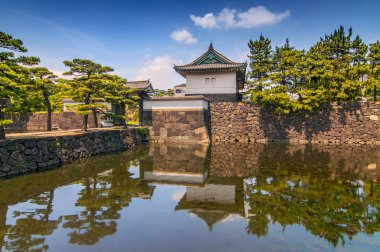 Tokyo İmparatorluk Sarayı ve onun sudaki yansıması, Japonya.