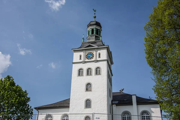 Church tower with belfry in the Westerwald — 스톡 사진