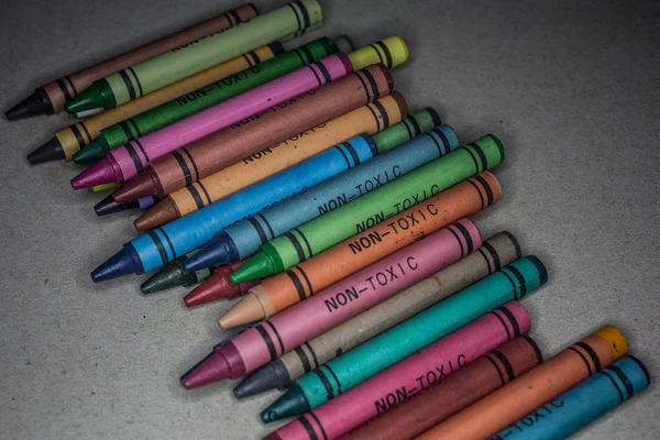 Colored pencils of different colors in containers — Stock Photo, Image