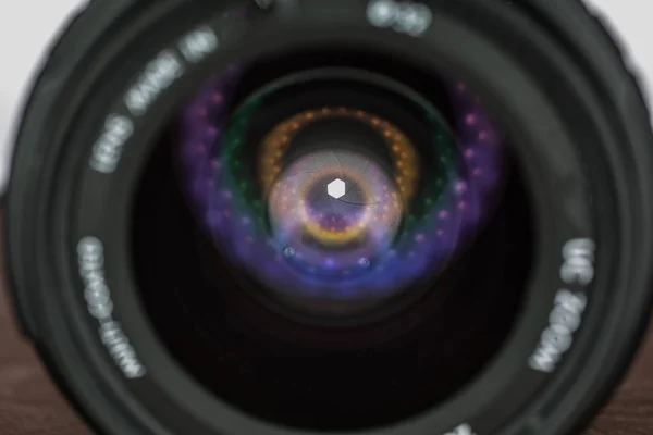 Glass objective lens with aperture — 스톡 사진