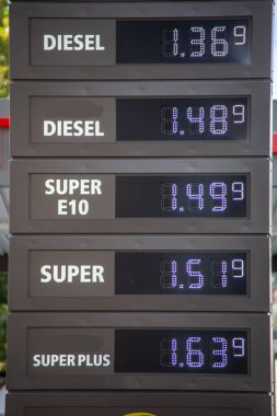 Benzin istasyonundaki elektronik fiyat çizelgesi.