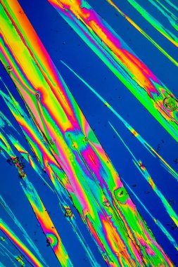 Mikroskop altında kutuplaşmış ışıktaki Urea kristalleri