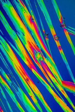 Mikroskop altında kutuplaşmış ışıktaki Urea kristalleri