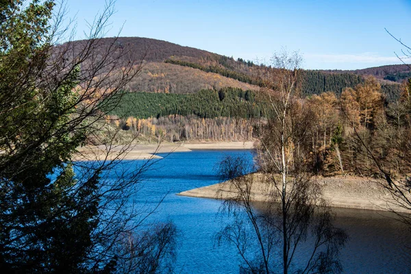 Φράγμα Obernautal Στο Siegerland Κατά Διάρκεια Ξηρών Περιόδων — Φωτογραφία Αρχείου