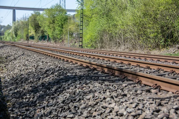 Bahnstrecke Mit Schienen Und Schotter — Stockfoto