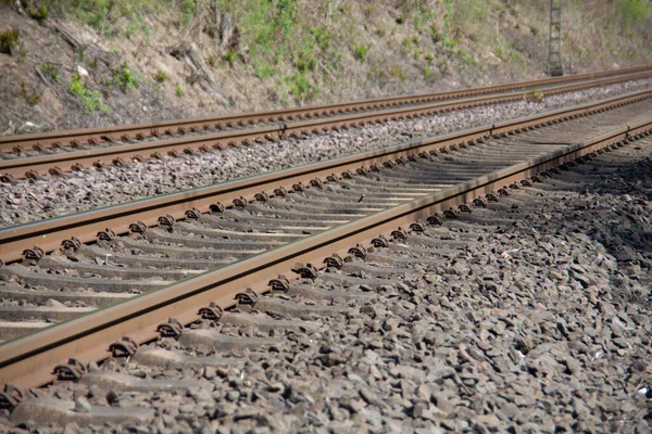 Bahnstrecke Mit Schienen Und Schotter — Stockfoto