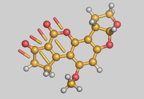 Model Cząsteczkowy Aflatoksyny Atomami — Zdjęcie stockowe