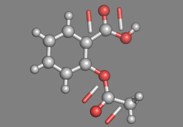 带有原子的阿司匹林分子模型 — 图库照片