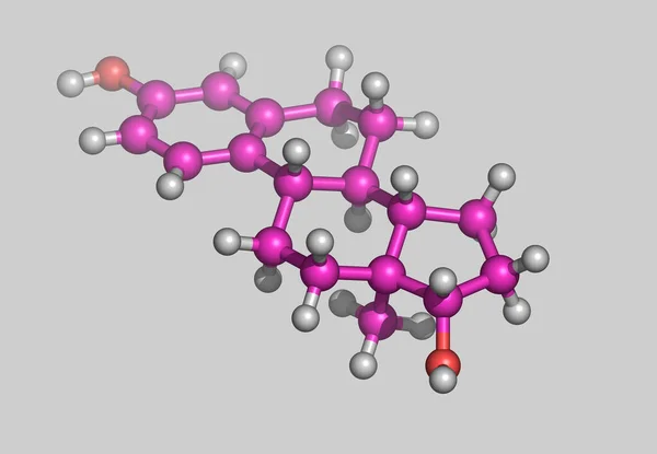 带有原子的 雌二醇分子模型 — 图库照片