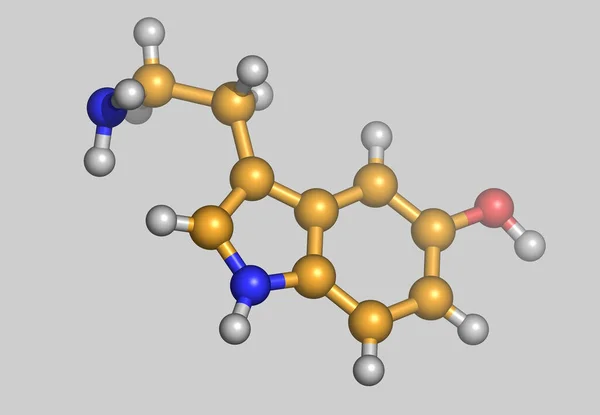 Serotonin Molekularmodell Mit Atomen — Stockfoto