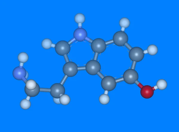 Serotonin Molekularmodell Mit Atomen — Stockfoto