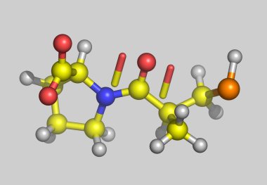 Atomları olan kaptopril moleküler modeli