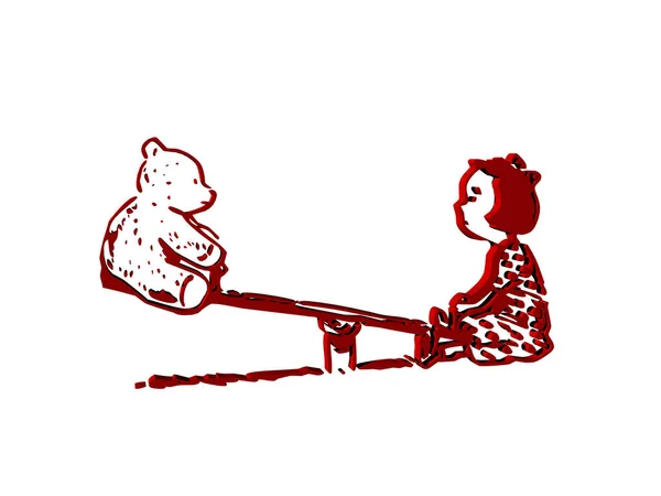 Рыжая Симпатичная Играющая Девочка Медведем — стоковое фото