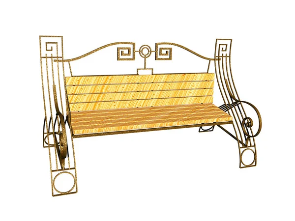 装饰金属框架的木制花园长椅 — 图库照片