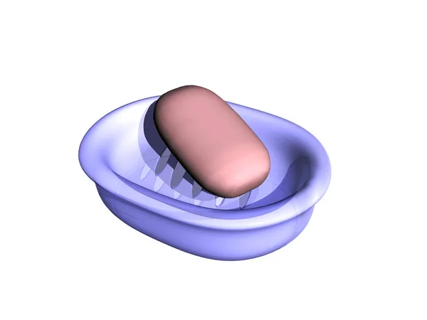ピンクの石鹸バーのある青い石鹸皿 — ストック写真