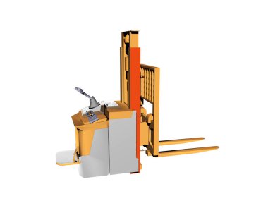 Sarı çatal kaldırma kamyonu atölyede.