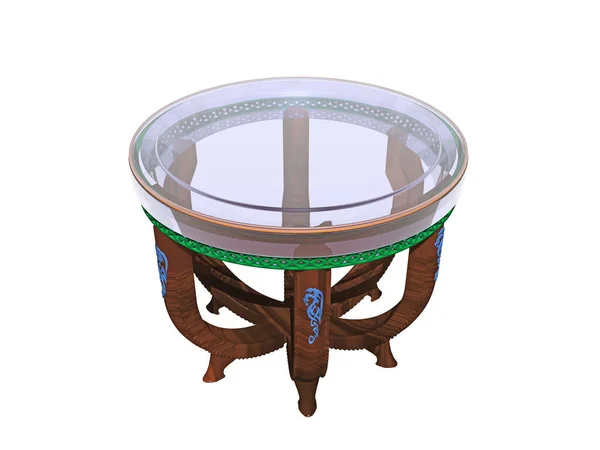 Круглый Стеклянный Стол Деревянными Ногами — стоковое фото