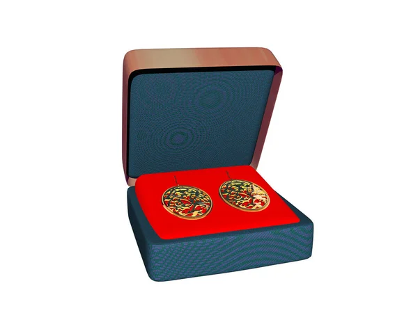 Złote Kolczyki Pudełku Biżuterię — Zdjęcie stockowe
