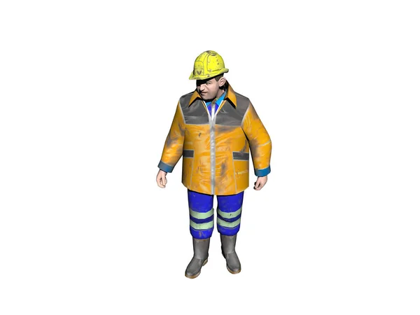 黄色のヘルメットとレインジャケットと建設労働者 — ストック写真