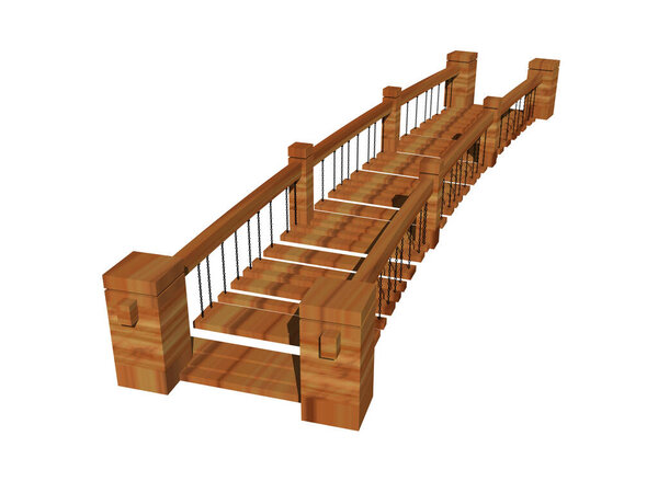 long wooden bridge with railing