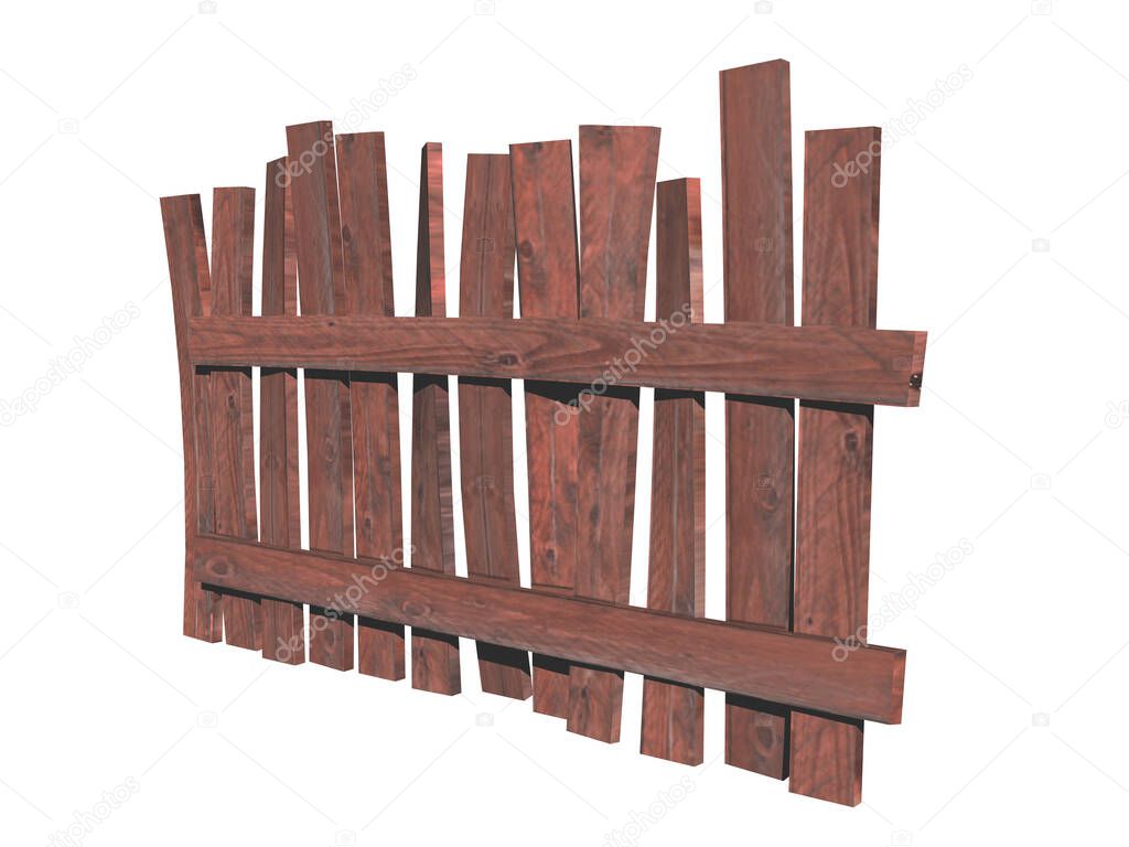 old wooden crooked garden fence