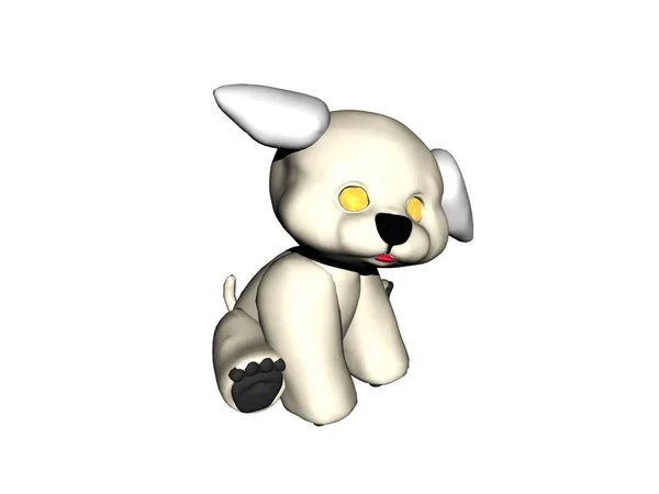 Pequeno Brinquedo Branco Cão Olhar Bonito — Fotografia de Stock