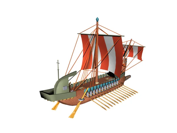 Деревянный Корабль Wickinger Полосатыми Парусами — стоковое фото