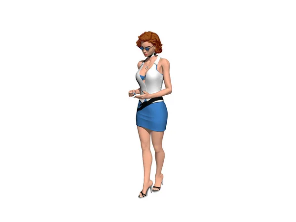 Young Slim Woman Blue Mini Skirt — Stock Photo, Image