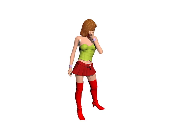 Bonita Mujer Joven Mini Falda Roja —  Fotos de Stock