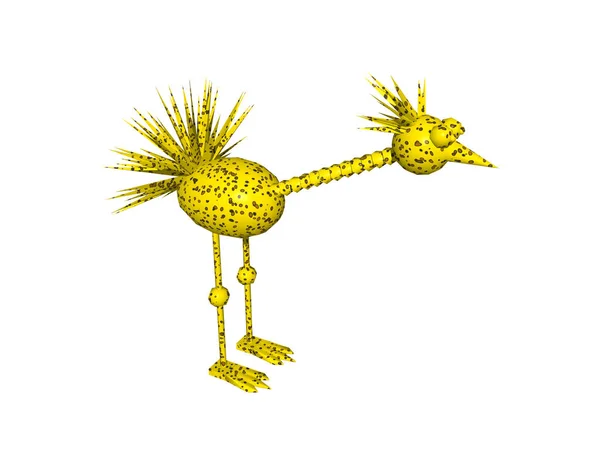 Yellow Shaggy Running Bird Pecking — Stock Photo, Image