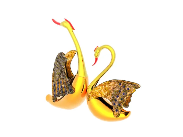 Золотые Лебеди Украшенные Бриллиантами — стоковое фото