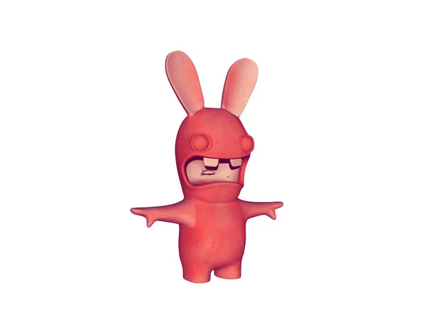Coniglio Cartone Animato Rosso Con Orecchie Lunghe — Foto Stock