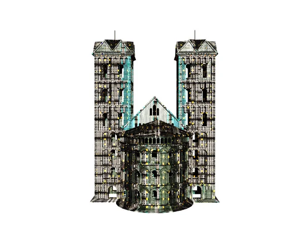 Altes Kirchengebäude Mit Zwei Türmen — Stockfoto