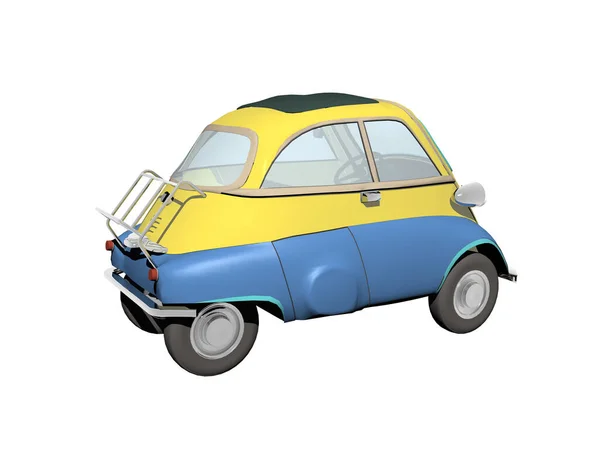 Mavi sarı küçük araba. Şehir arabası olarak Isetta.