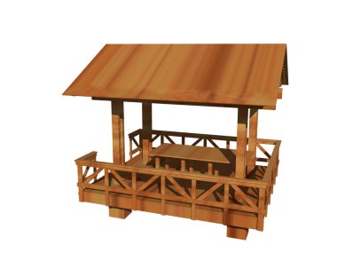 Korkuluklu ve merdivenli ahşap bahçe.