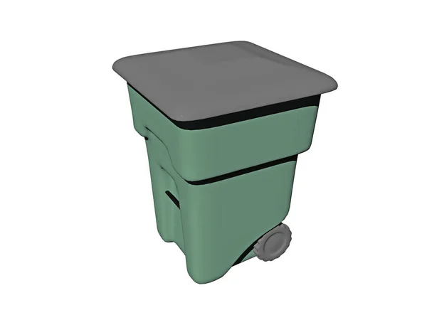 有盖和轮子的绿色垃圾桶 — 图库照片