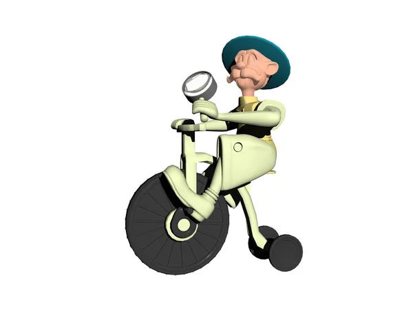 Cartoon Grandpa Rides Tricycle — Stock Photo, Image