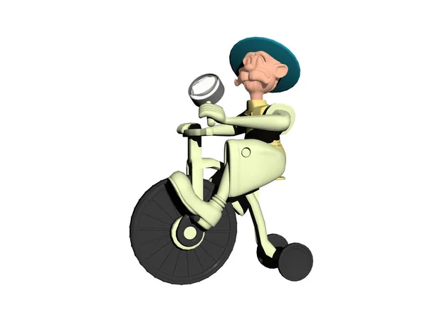 Cartoon grandpa rides the tricycle